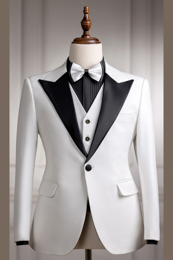Áo vest chú rể màu trắng kem 2 nút basic nhập khẩu cao cấp - Songhy Bridal