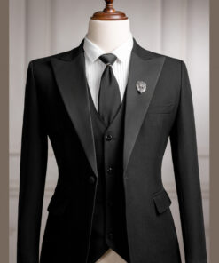 Vest đen viền bóng cổ nhọn 1 nút