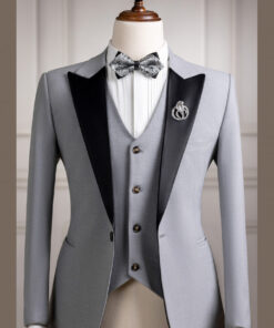 Vest xám cổ nhọn đen 1 nút
