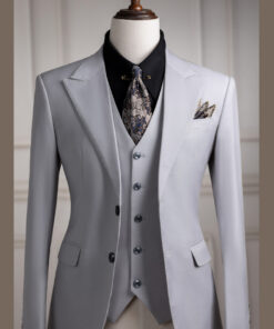 Vest xám xi măng cổ nhọn đột chỉ 2 nút
