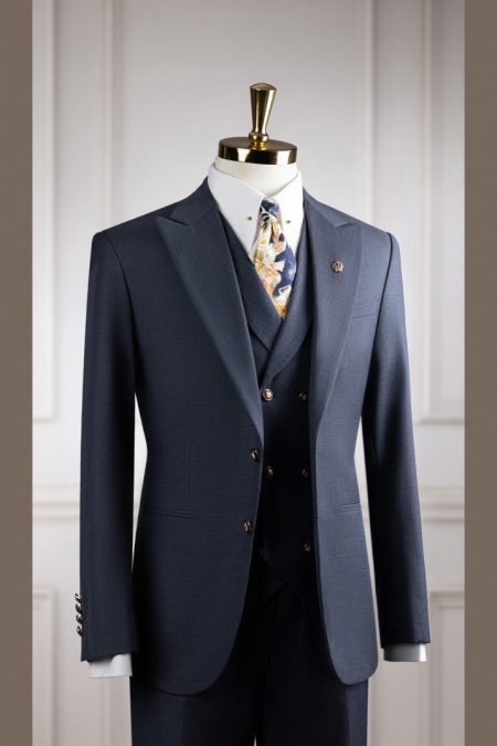 Vest xanh xám xước cổ K 2 cúc