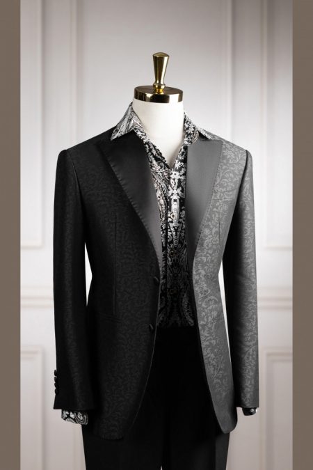 Vest đen vải gấm cổ nhọn