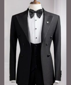 Vest đen kim sa cổ nhọn viền bóng 6 nút