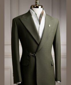 Vest xanh rêu kim sa cài chéo cổ nhọn