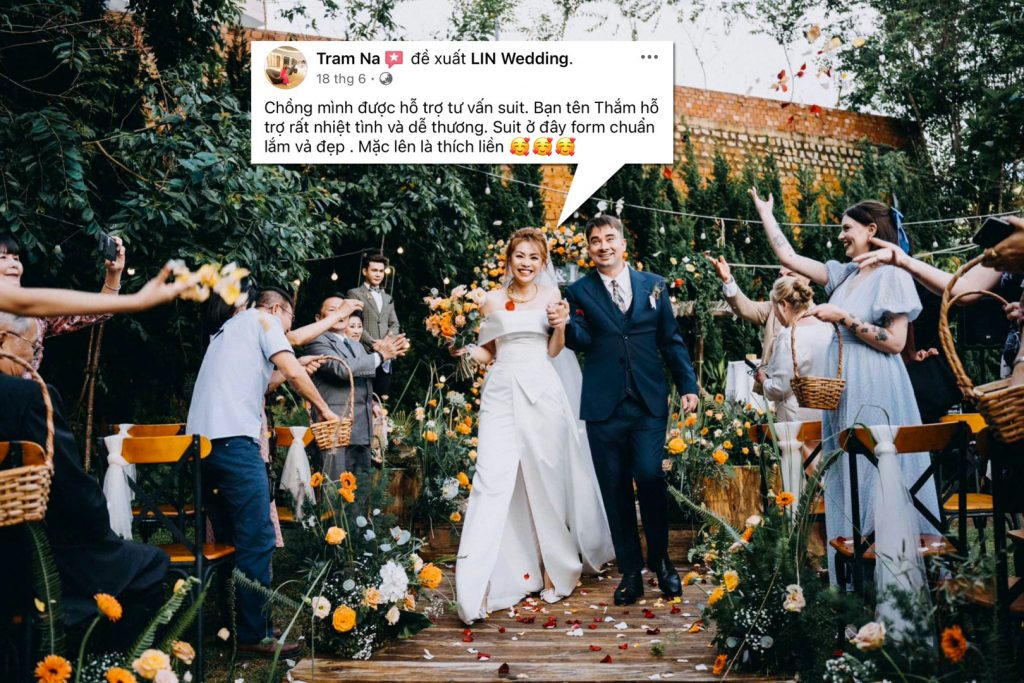 Chú rể Luke nổi bật với vest xanh navy từ LIN Wedding cùng cô dâu Bảo Trâm