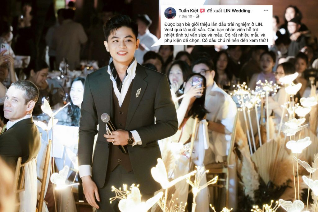 Chú rể Tuấn Kiệt tỏa sáng với vest xanh cổ vịt từ LIN Wedding