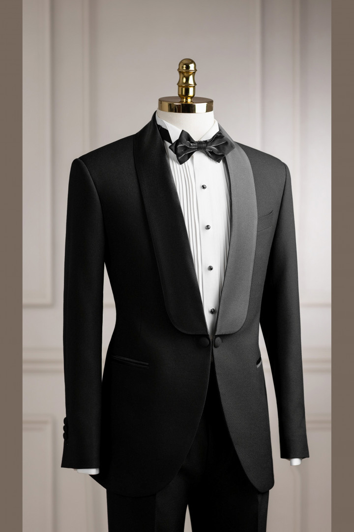Vest đen mắt ưng cổ sam tuxedo 1 cúc