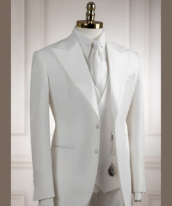 Vest trắng gấm cổ nhọn tuxedo 2 cúc
