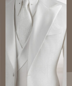 Vest trắng gấm cổ nhọn tuxedo 2 cúc