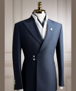 Vest xanh navy kim sa cài chéo cổ nhọn