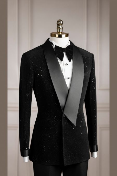 VE.284 Vest đen galaxy hand flip cổ sam nhọn 1 cúc