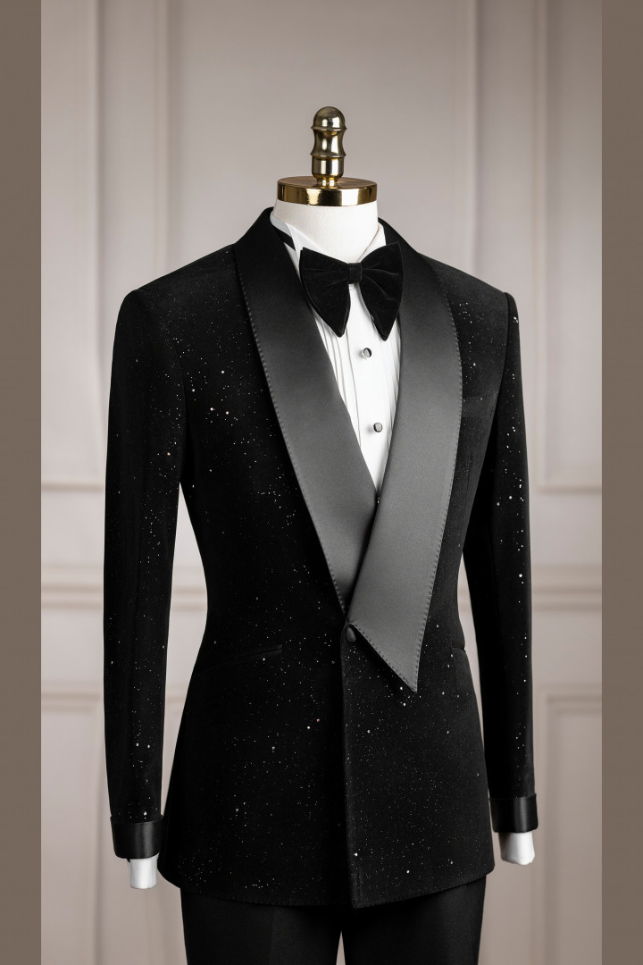 VE.284 Vest đen galaxy hand flip cổ sam nhọn 1 cúc