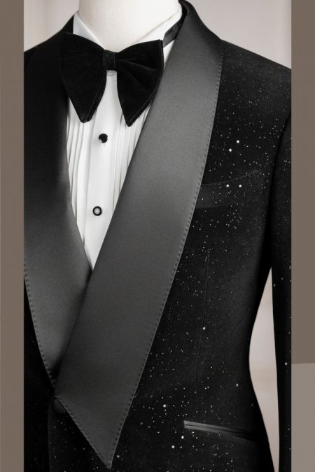 VE.284 Vest đen galaxy hand flip cổ sam nhọn 1 cúc