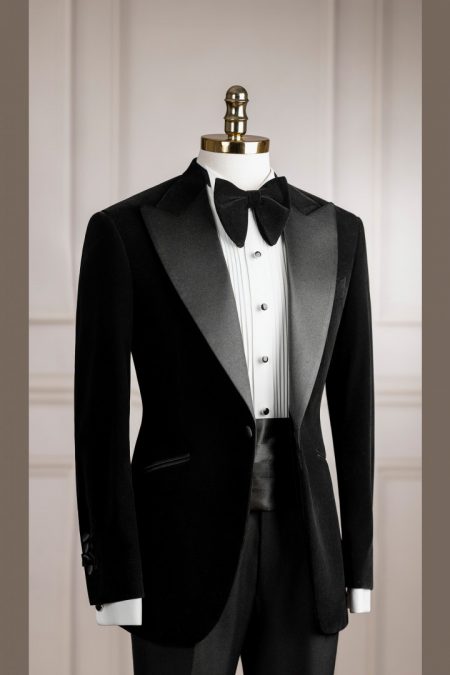 VE.285 Vest đen nhung tuxedo cổ nhọn 1 cúc