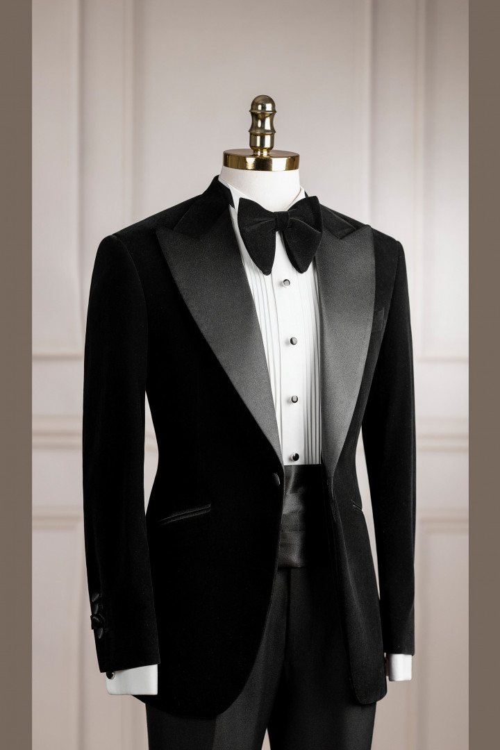 VE.285 Vest đen nhung tuxedo cổ nhọn 1 cúc