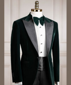 VE.286 Vest xanh lục bảo nhung tuxedo cổ nhọn 1 cúc