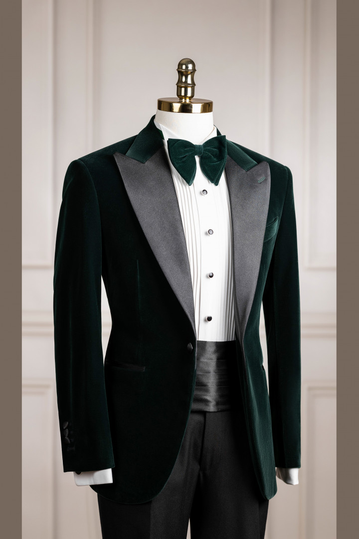 VE.286 Vest xanh lục bảo nhung tuxedo cổ nhọn 1 cúc