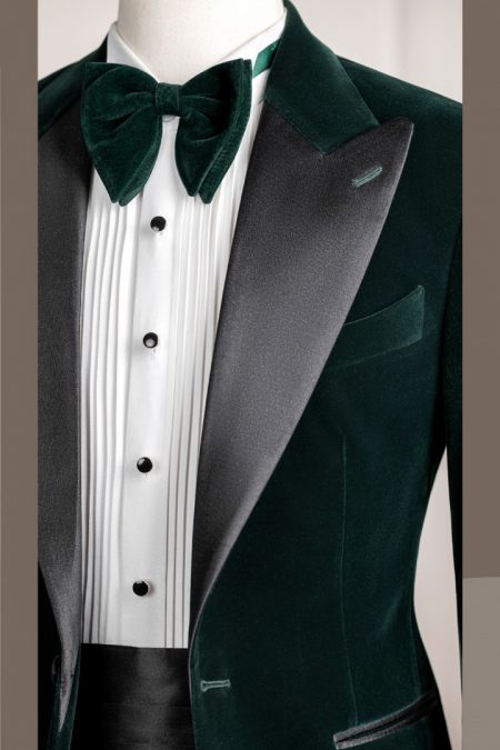 VE.286 Vest xanh lục bảo nhung tuxedo cổ nhọn 1 cúc