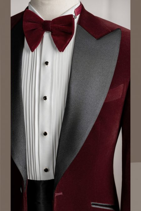 VE.287 Vest đỏ nhung tuxedo hand flip cổ nhọn 1 cúc