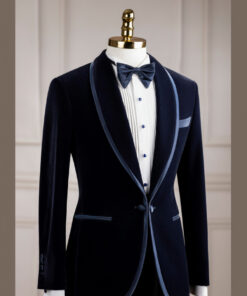 VE.288 Vest xanh dương nhung tuxedo cổ sam 1 cúc
