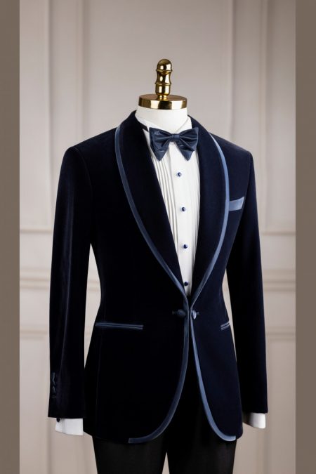 VE.288 Vest xanh dương nhung tuxedo cổ sam 1 cúc