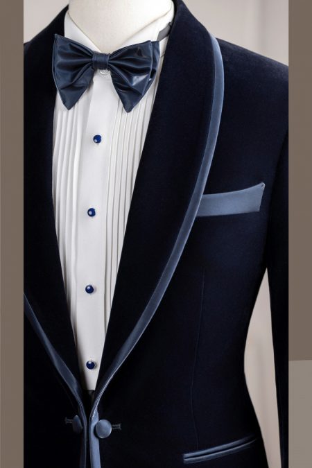 VE.288 Vest xanh dương nhung tuxedo cổ sam 1 cúc