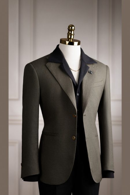 Vest xanh rêu linen tưng cổ K 2 cúc