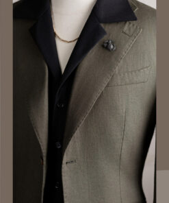 Vest xanh rêu linen tưng cổ K 2 cúc