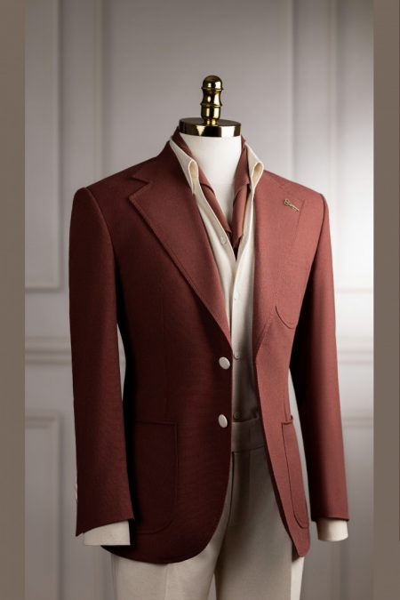 Vest đỏ cherry linen bột cổ K 2 cúc