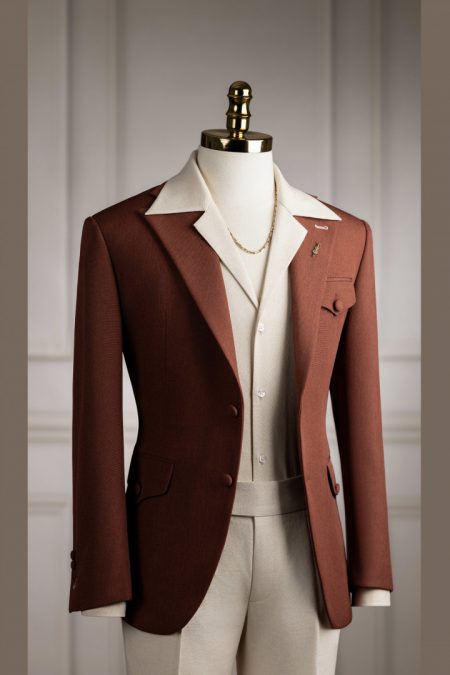 Vest đỏ cam linen bột cổ K 2 cúc