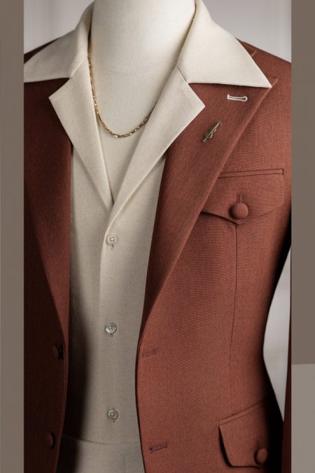 Vest đỏ cam linen bột cổ K 2 cúc