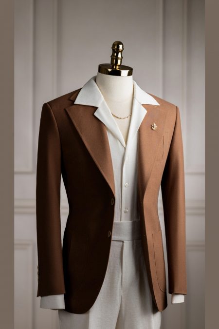 Vest nâu hạt dẻ linen bột cổ K 2 cúc