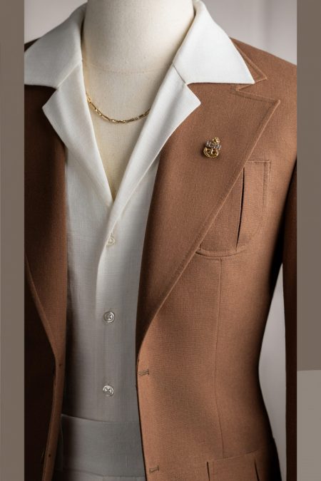 Vest nâu hạt dẻ linen bột cổ K 2 cúc