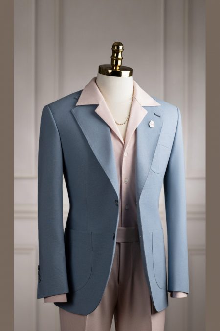 Vest xanh sky linen bột cổ K 2 cúc