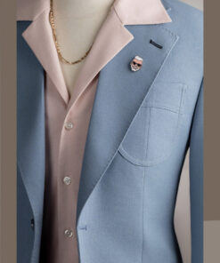 Vest xanh sky linen bột cổ K 2 cúc
