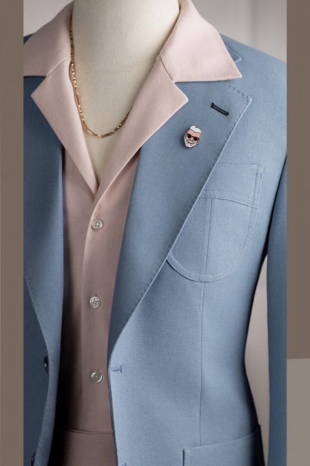 Vest xanh sky linen bột cổ K 2 cúc