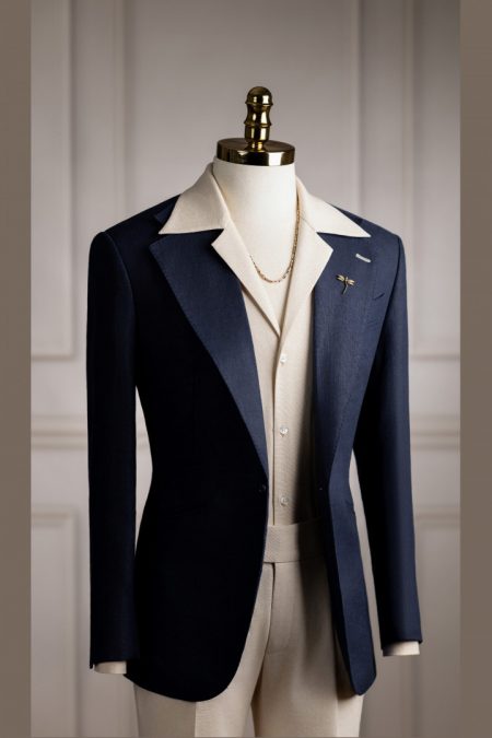 Vest xanh đen linen tưng cổ K 1 cúc