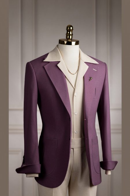 Vest tím sen linen bột cổ K hand flip 2 cúc