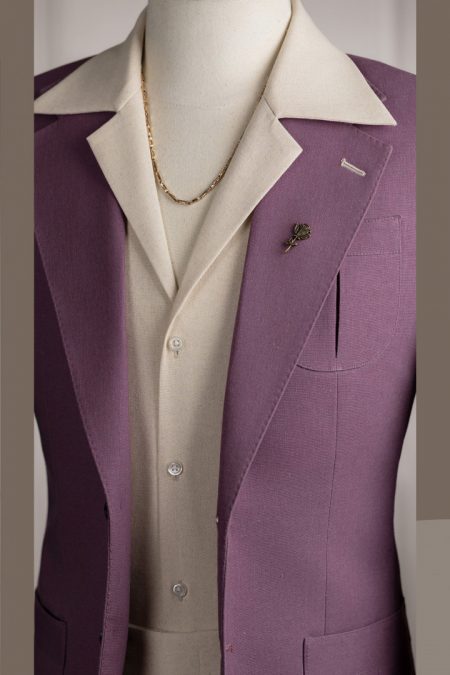 Vest tím sen linen bột cổ K hand flip 2 cúc