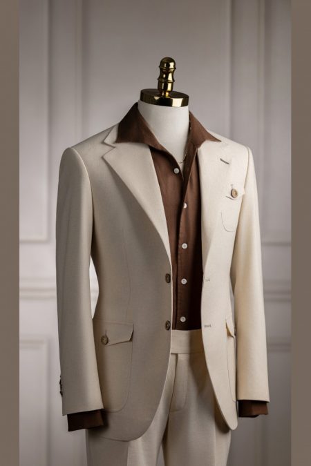 Vest kem sáng linen bột cổ K 2 cúc