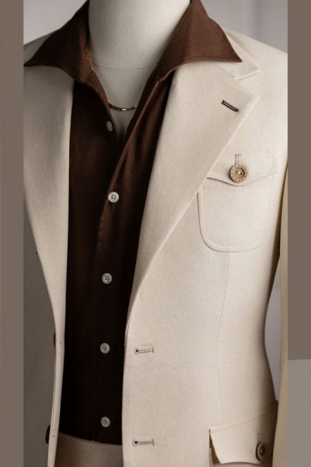 Vest kem sáng linen bột cổ K 2 cúc