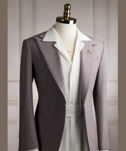 Vest tím gray linen bột cổ nhọn 1 cúc