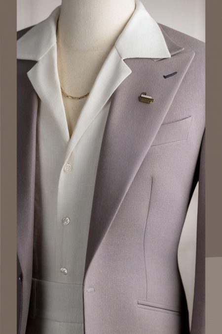 Vest tím gray linen bột cổ nhọn 1 cúc