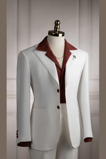 Vest trắng linen tưng cổ K 2 cúc