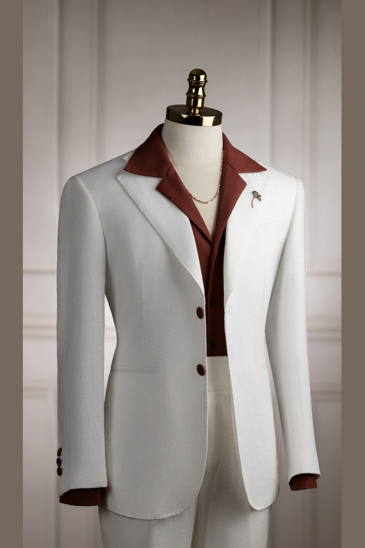 Vest trắng linen tưng cổ K 2 cúc Vest trắng linen tưng cổ K 2 cúc