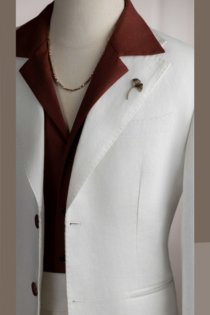 VE.303 Vest trắng linen tưng cổ K 2 cúc B