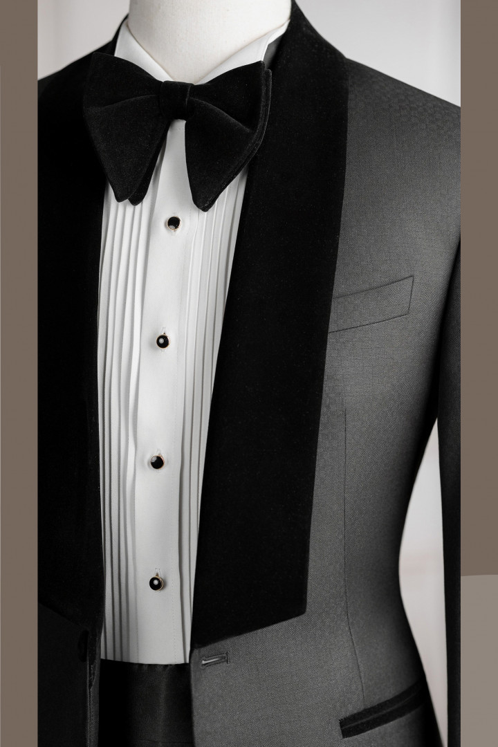 Tuxedo đen oli mini cổ nhung 1 cúc Tuxedo đen oli mini cổ nhung 1 cúc