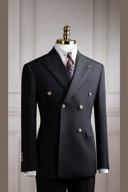 Vest đen khói linen tưng cổ nhọn 6 cúc đột chỉ