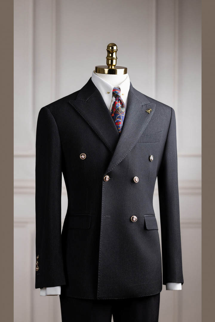 Vest đen khói linen tưng cổ nhọn 6 cúc đột chỉ