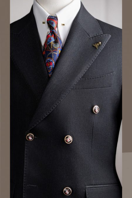 Vest đen khói linen tưng cổ nhọn 6 cúc đột chỉ